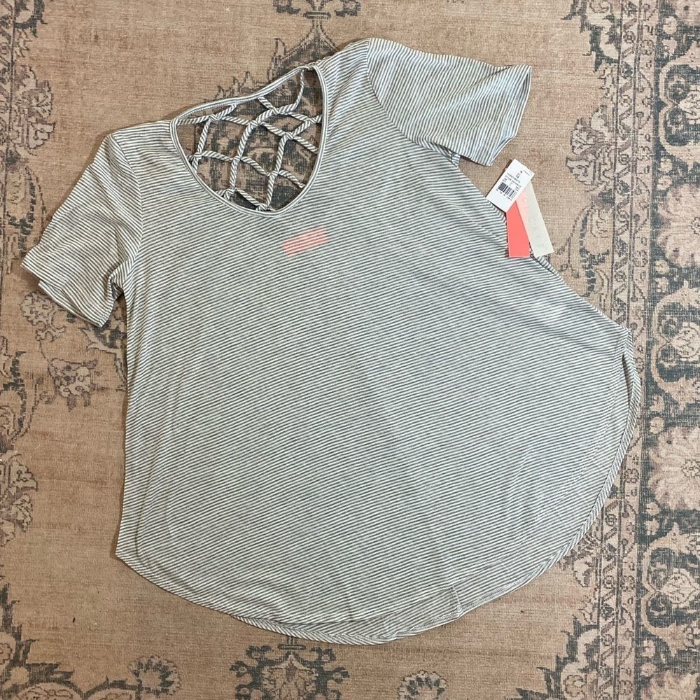 Soul Cake striped lattice back shirt, M, NWT